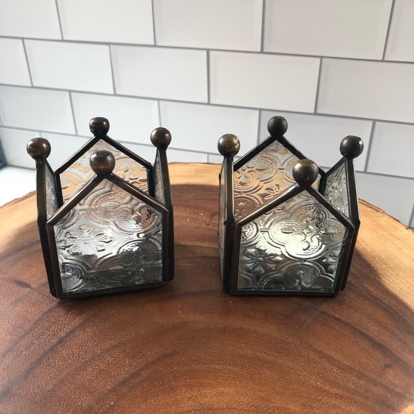Pottery Barn leaded glass tea light holders set